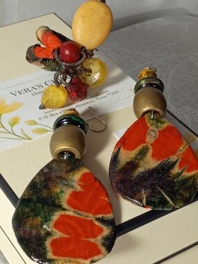 Handcrafted Orange Floral Drop Earrings    With A Ring- Artisan Women’s Jewelry